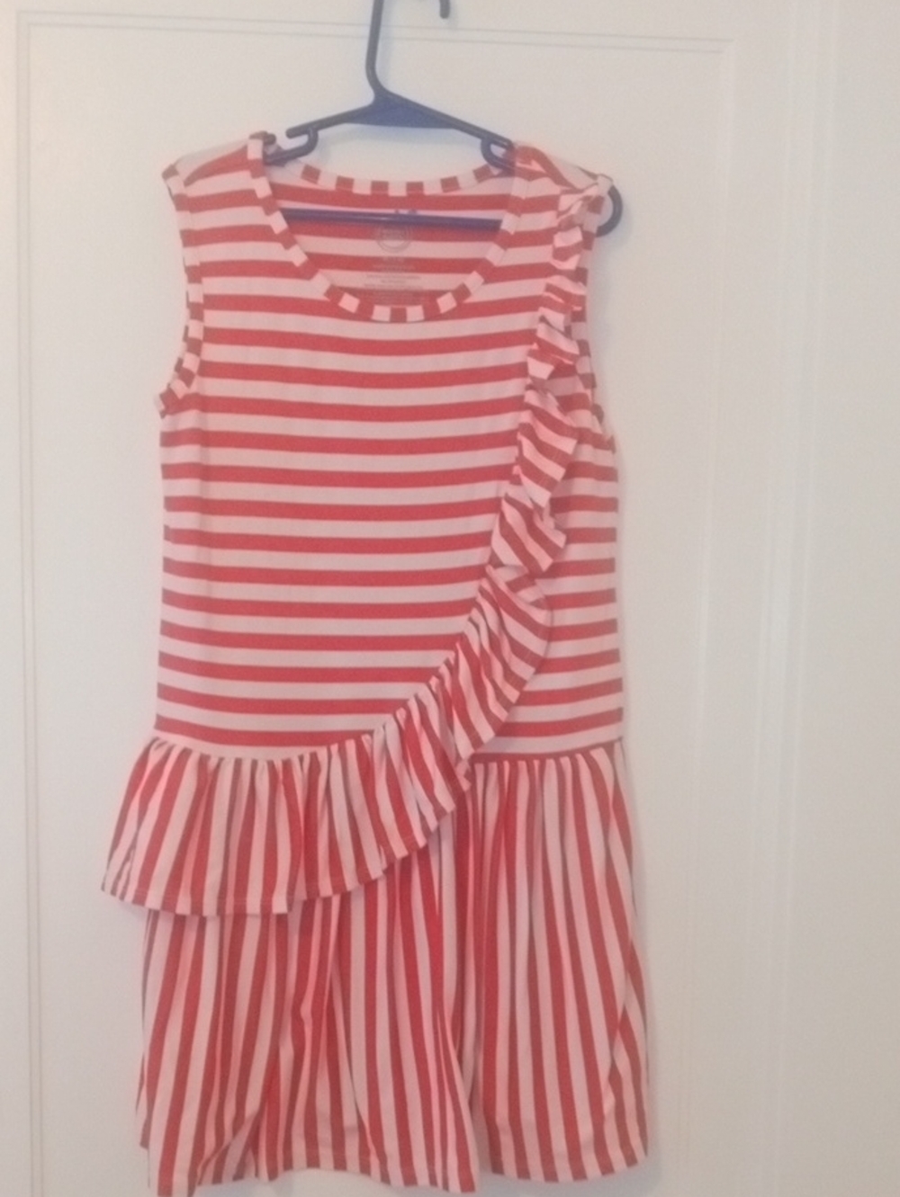 Girls med Striped sleeveless Pink and White Ruffle Dress